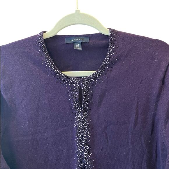 Lands’ End Purple Jewel Tone Cardigan Women’s L Beaded Trim Hook‑Eye Closure EUC - Picture 4 of 6